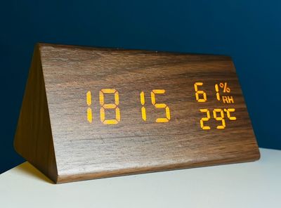 Triangle Wooden Style Digital Led Clock-Dark Wood_img_0