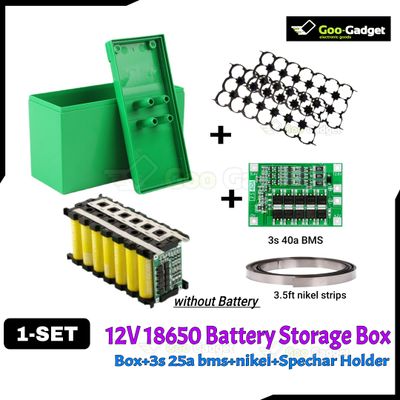 DIY 18650 Battery Storage Box Set (12.6V) – 21-Cell Storage Box + 3S 25A/40A BMS + Spacer Holder + 3.5ft Nickel Strip – 1 Set
