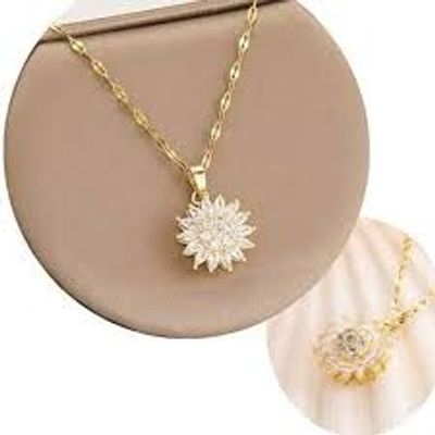 925 Sterling Golden Spinning Crystal Sunflower Fidget Necklace