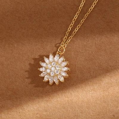 925 Sterling Golden Spinning Crystal Sunflower Fidget Necklace_img_1