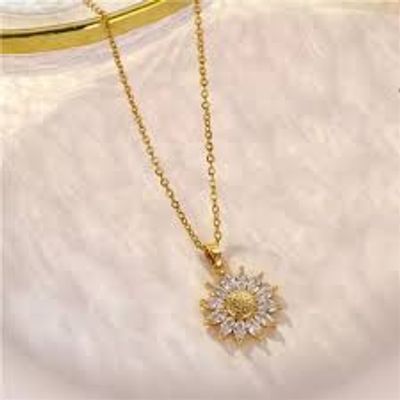 925 Sterling Golden Spinning Crystal Sunflower Fidget Necklace_img_2