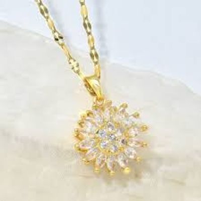 925 Sterling Golden Spinning Crystal Sunflower Fidget Necklace_img_3