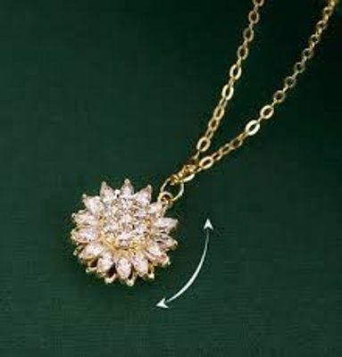 925 Sterling Golden Spinning Crystal Sunflower Fidget Necklace_img_4