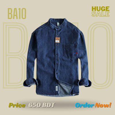 Men's Casual Ban Collar Denim Shirt – Stylish, Comfortable & Durable!_img_0