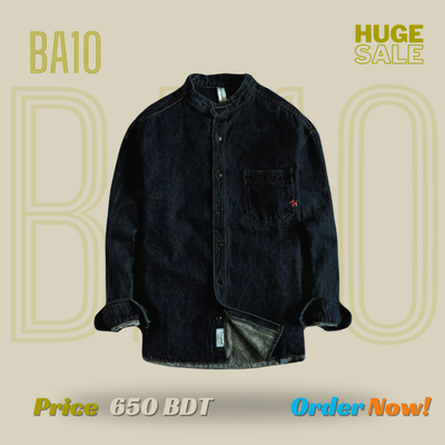 Men's Casual Ban Collar Denim Shirt – Stylish, Comfortable & Durable!_img_0