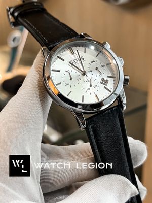 BOSS BELT THREE CHRONO BLACK BELT SILVER CASE WHITE DIAL_img_0