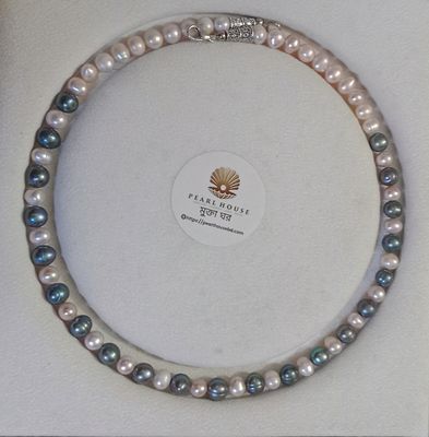 Peach & sea blue Pearl One layer necklace_img_0