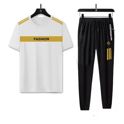 Sportswear Casual O-neck T-shirts + Pants Tracksuit Set_img_2