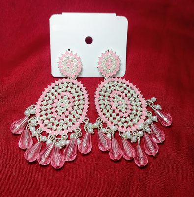 Pink Crystal Drop Chandelier Earrings_img_1