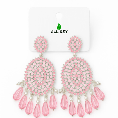 Pink Crystal Drop Chandelier Earrings
