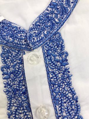 Blue Embroidery White Cotton Men Fotua_img_0