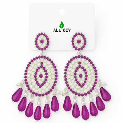 "Purple & Pearl Teardrop Earrings"