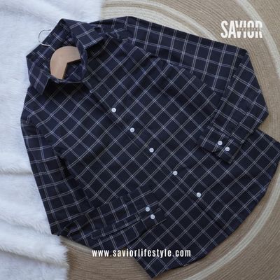 Dark Navy Check - Full Sleeve Pocket Less Check Shirt_img_1