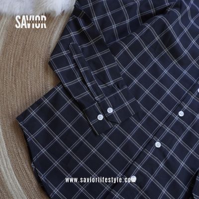 Dark Navy Check - Full Sleeve Pocket Less Check Shirt_img_3