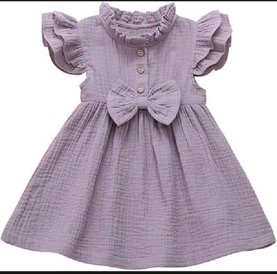Baby Girls Bow Linen Ruffled Princess Casual Dress_img_3