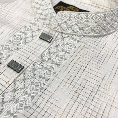 White Check Loop Button Panjabi_img_0