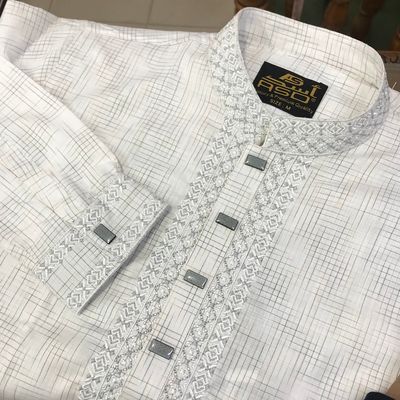 White Check Loop Button Panjabi_img_1