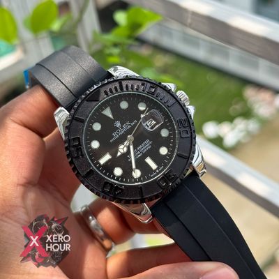 Rolex Yacth Master Silver Black Dial | Silicon Strap_img_0