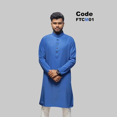 চায়না মাইক্রোস্টিচ ফেব্রিকের সলিড পাঞ্জাবি - পেট্রোল ব্লু_img_0