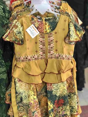 Baby Girl Eid Dress - Green & Gold Embroidered Frock - Palli পল্লী_img_7
