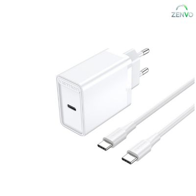 Vention FAHWF-EU 1-port 25W USB-C Wall Charger with USB-C Cable EU-Plug – White_img_0