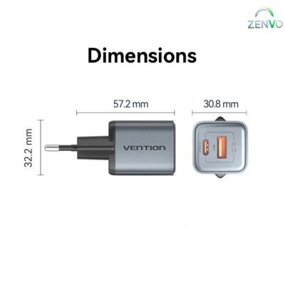 Vention 2-Port GaN Charger 30W USB-C + 18W USB-A, EU Plug_img_1