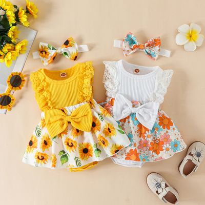 Baby Girl Sleeveless Lace Floral Romper Dress with Headband (0 to 12 months)_img_1