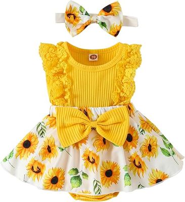 Baby Girl Sleeveless Lace Floral Romper Dress with Headband (0 to 12 months)_img_3