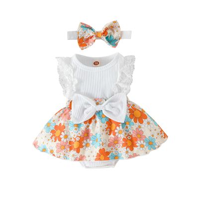 Baby Girl Sleeveless Lace Floral Romper Dress with Headband (0 to 12 months)_img_4