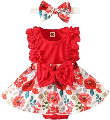 Baby Girl Sleeveless Lace Floral Romper Dress with Headband (0 to 12 months)_img_7