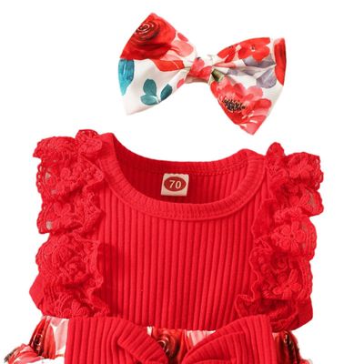 Baby Girl Sleeveless Lace Floral Romper Dress with Headband (0 to 12 months)_img_8