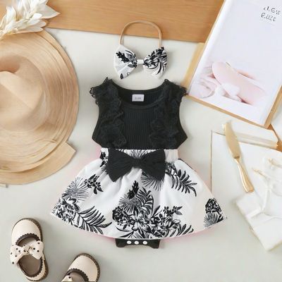 Baby Girl Sleeveless Lace Floral Romper Dress with Headband (0 to 12 months)_img_10