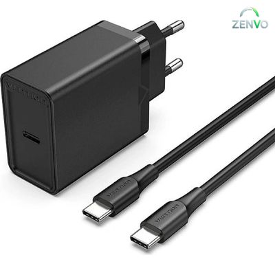 Vention FAHWF-EU 1-port 25W USB-C Wall Charger with USB-C Cable EU-Plug – Black_img_0