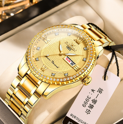 Watch Men's Tuhao Gold Non-mechanical Watch Steel Luminous Waterproof_img_0