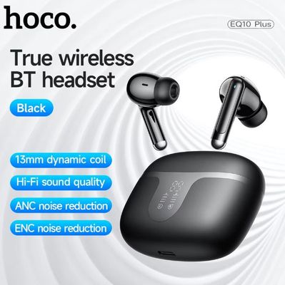 HOCO EQ10 Plus ANC ENC Noise Reduction Wireless BT 5.4 Earphone LED Display Charging Box HiFi Audio Stereo Headset Dual Connect- Black Color_img_0