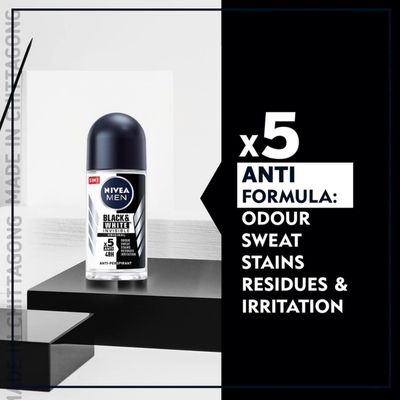 Nivea Men Roll On Antiperspirant & Deodorant Invisible Black and White 48 Hour Protection - Alcohol Free, 50_img_5
