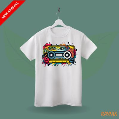 Men's White T-Shirt DTF Printed Classic Colorful Design 100% Cotton