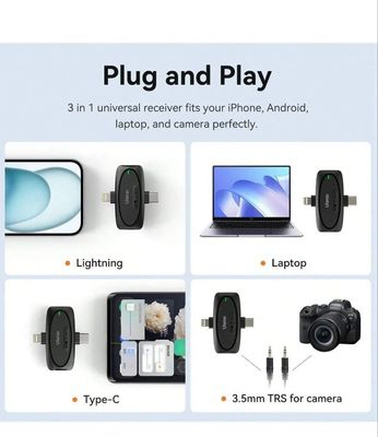 Ulanzi V6 3-in-1 Wireless Lavalier Microphone for iPhone, Android, Tablet & Camera_img_1