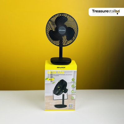 Awei F23 Portable USB Rechargeable Desk Fan – 4000mAh Battery - Black_img_1