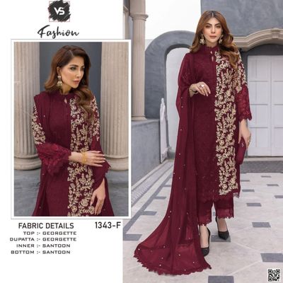 রেডিমেড জর্জেট এমব্রয়ডারি কাজ করা থ্রী পি_img_1