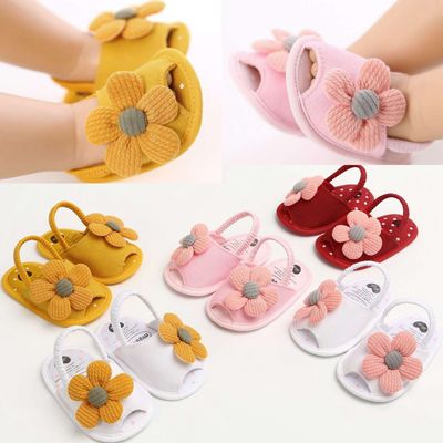Baby Girls Fabric Non-Slip First Walkers Flat Sole Sunflower Sandals (0-15 months)_img_0