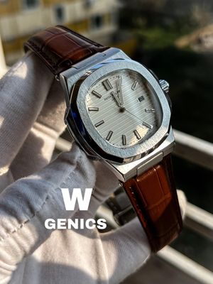 patek phillippe non chrono brown belt white dial silver body_img_0