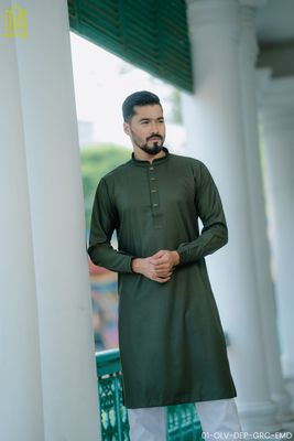 Elegant Deep Olive Grace Viscose Panjabi with Luxurious Embroidery_img_3