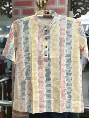 Men's Colorful Patterned Short Sleeve Fatua - Casual Bengali Style_img_0