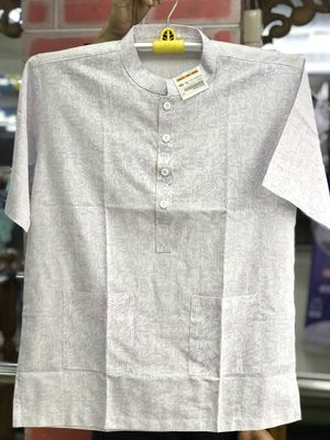 Men's White Patterned Short Sleeve Fatua - Casual Bengali Style_img_0