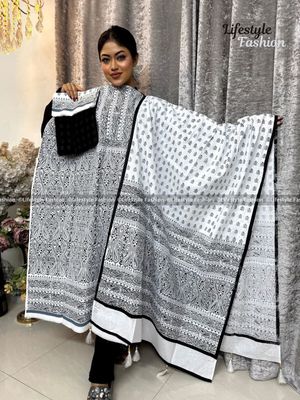 প্রিমিয়াম কোয়ালিটি ব্লক প্রিন্ট কটন থ্রি-পিস_img_0
