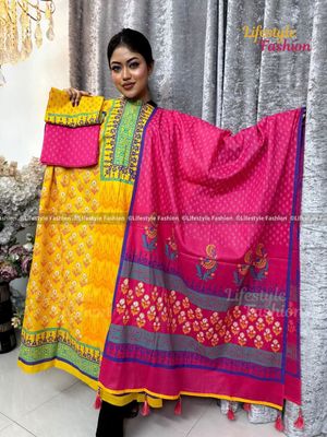 প্রিমিয়াম কোয়ালিটি ব্লক প্রিন্ট কটন থ্রি-পিস_img_0