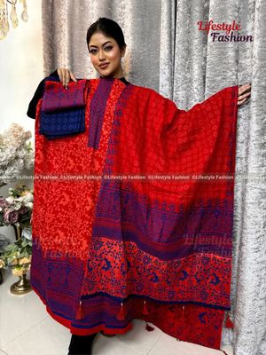 প্রিমিয়াম কোয়ালিটি ব্লক প্রিন্ট কটন থ্রি-পিস_img_0