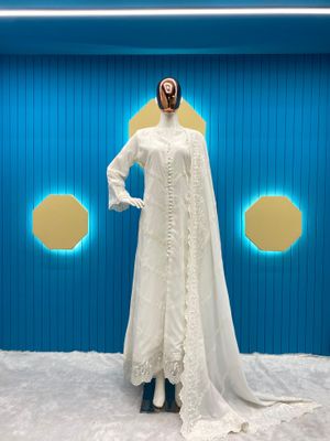 Embroidered Georgette Indian Women Dress in White_img_1