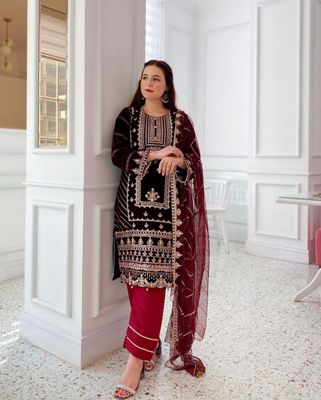 Embroidered Indian Velvet Women Dress_img_1